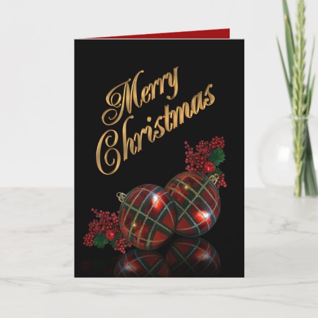 Merry Christmas on black with photo inside Holiday Card (Front)