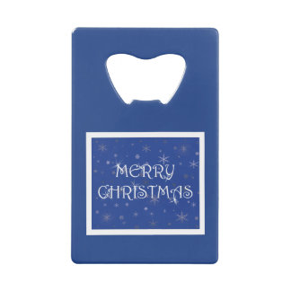 Merry Christmas on Blue with Snowflakes