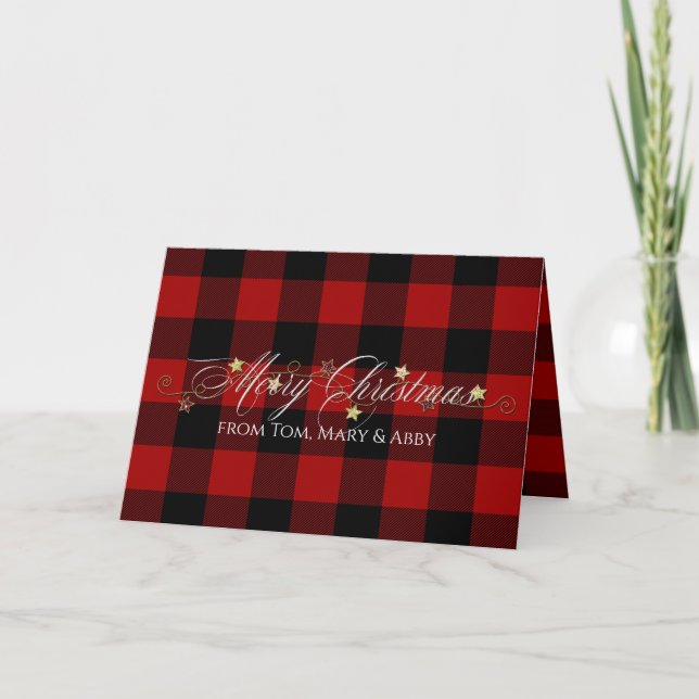 Merry Christmas on Buffalo Plaid Holiday Card (Front)