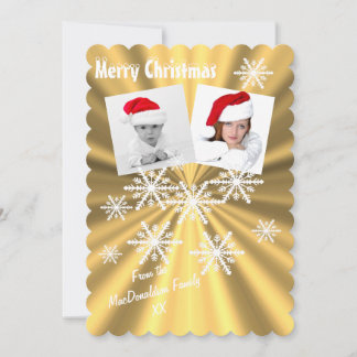 Merry Christmas on gold with snowflakes Holiday Card