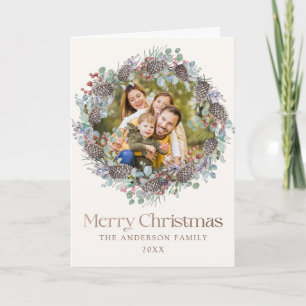 Merry Christmas One Family Photo Botancial Holiday Card