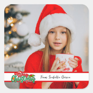 Merry Christmas One Photo Square Sticker