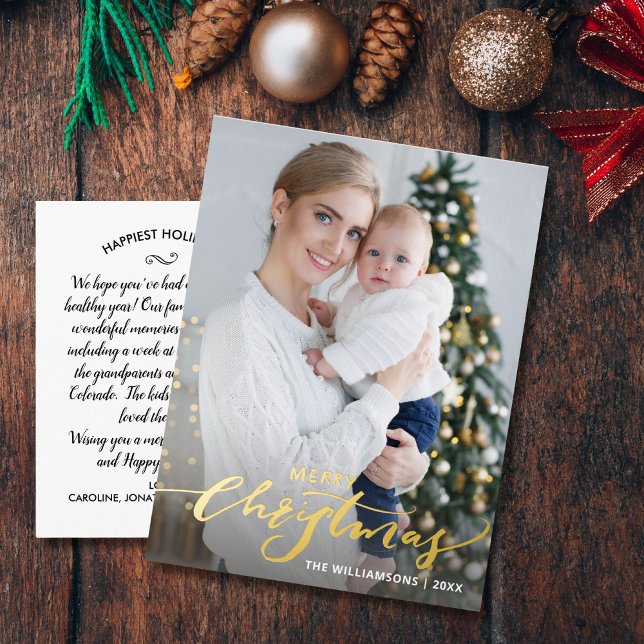 Merry Christmas One Vertical Holiday Photo Gold (Creator Uploaded)