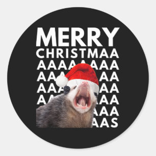 Merry Christmas Opossum Screaming Fun Men Women Ki Classic Round Sticker