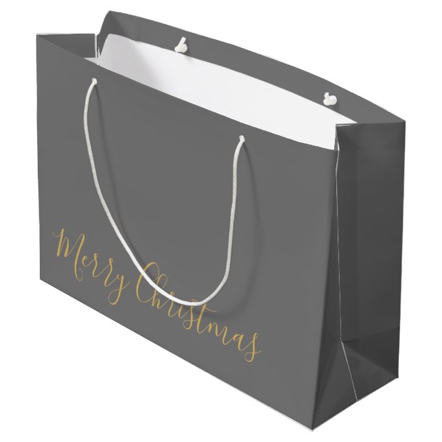 Merry Christmas, or DIY Message, Grey & Gold Large Gift Bag (Back Angled)