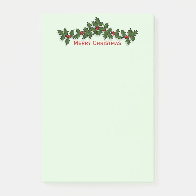 Merry Christmas or Happy Holidays Holly Large Size Post-it Notes (Front)