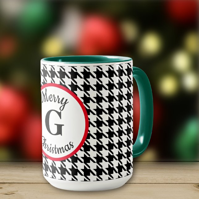 Merry Christmas or Name on Houndstooth 15oz Mug (Creator Uploaded)