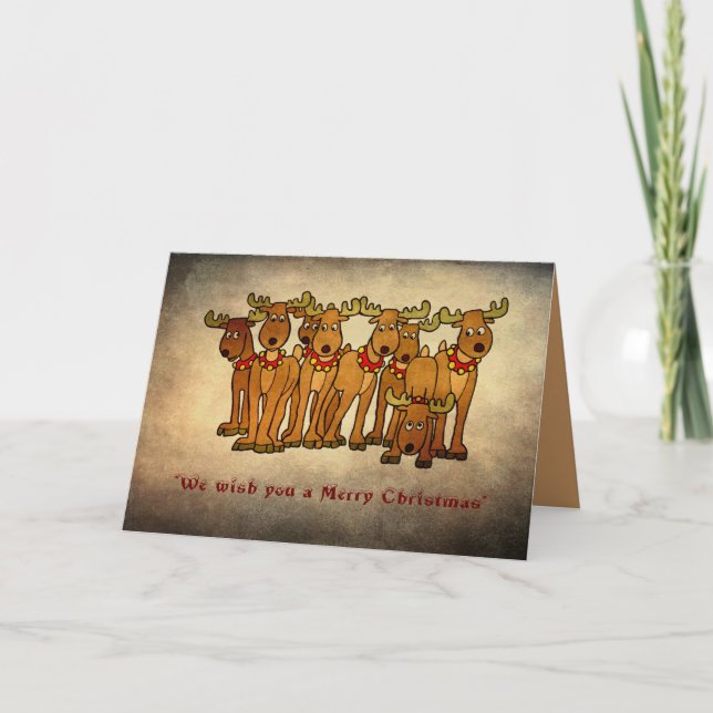 Merry Christmas or Seasonal - Group of Reindeer Holiday Card (Front)