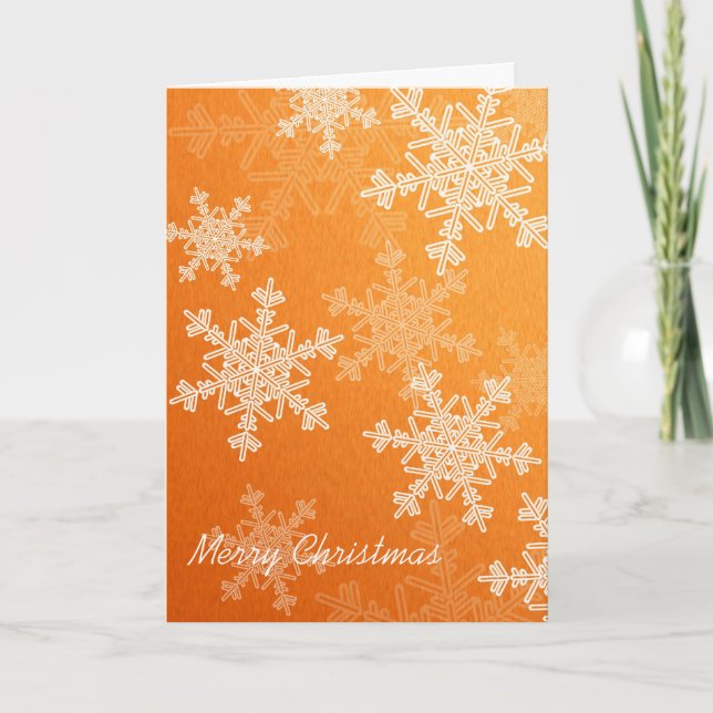 Merry Christmas Orange White Snowflakes Minimalist Holiday Card (Front)
