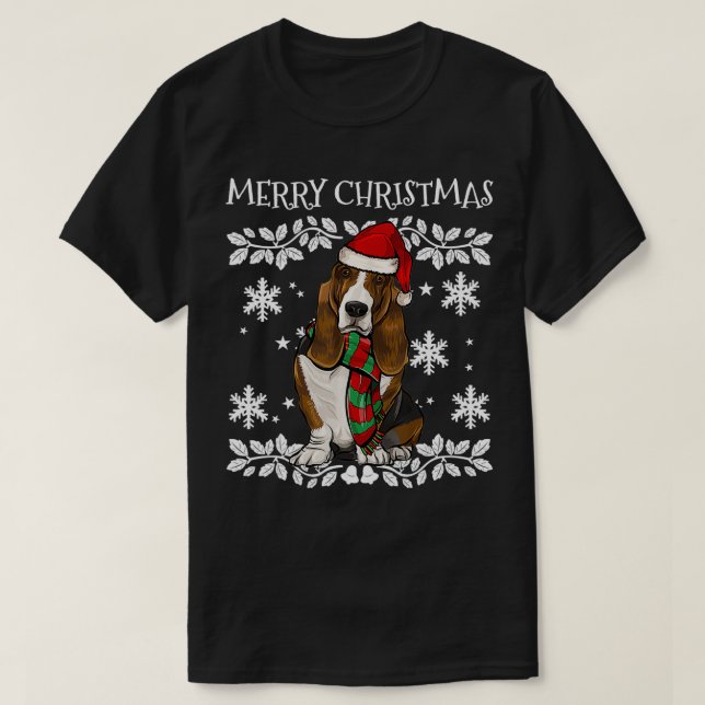 Merry Christmas Ornament Basset Hound Xmas Santa  T-Shirt (Design Front)