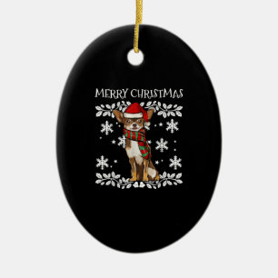 Merry Christmas Ornament Brown Chihuahua Xmas