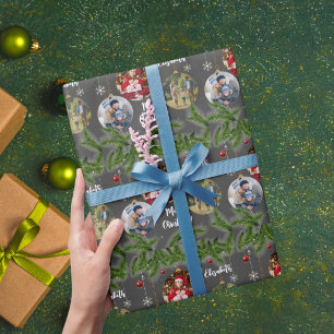 Merry Christmas Ornament Custom Snowflake Black Wrapping Paper