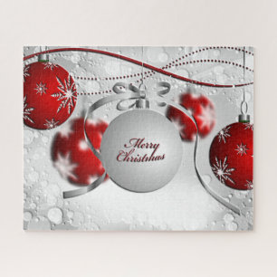 Merry Christmas Ornament in Silver and Red Jigsaw Puzzle