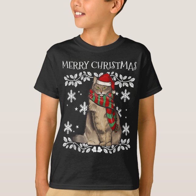 Merry Christmas Ornament Norwegian Forest Cat Xmas T-Shirt (Front)