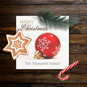 Merry Christmas Ornament Photo Family Name Napkin