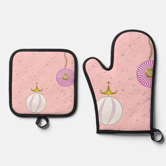 merry Christmas ornament pink Oven Mitt & Pot Holder Set (Front)