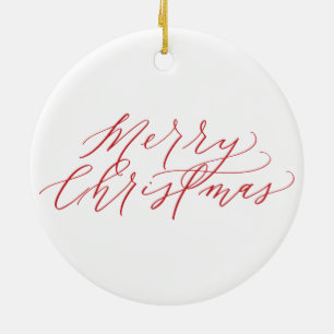 Merry Christmas Ornament - red calligraphy