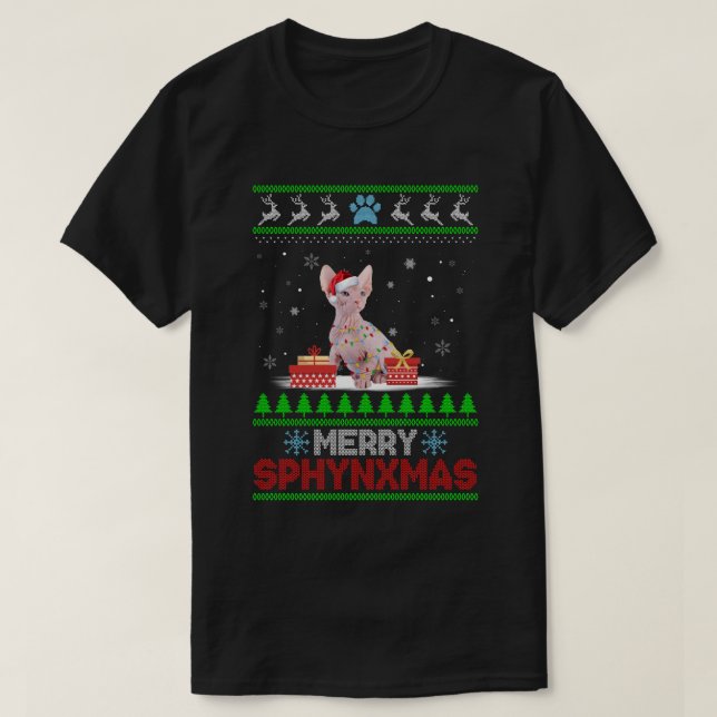 Merry Christmas Ornament Sphynx Cat Xmas Santa T-Shirt (Design Front)