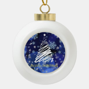 "Merry Christmas" Ornament White on Blue