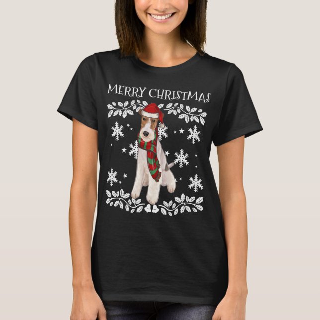 Merry Christmas Ornament Wire Fox Terrier Xmas San T-Shirt (Front)