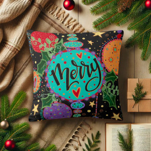 Merry Christmas Ornaments Colourful Holiday Cushion