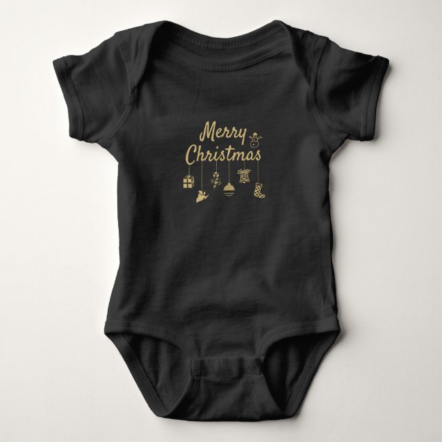 Merry Christmas Ornaments gold colour golden decor Baby Bodysuit (Front)