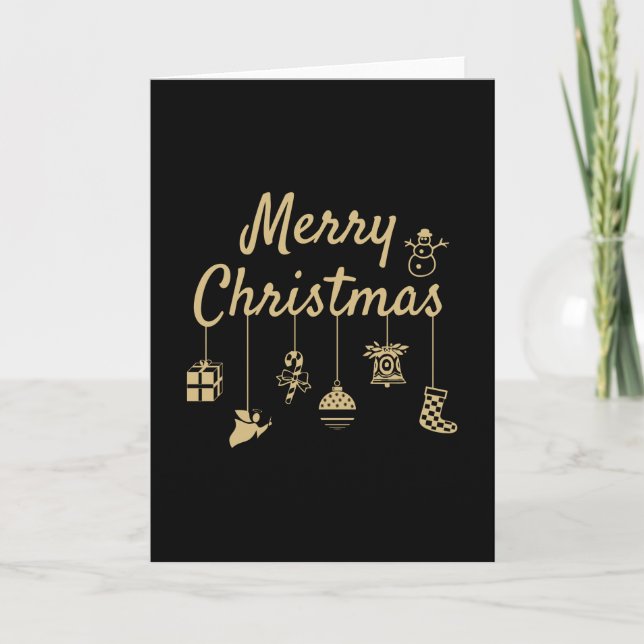 Merry Christmas Ornaments gold colour golden decor Card (Front)