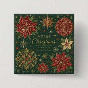 Merry Christmas Ornate Poinsettia Mandala 15 Cm Square Badge