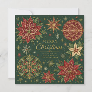 Merry Christmas Ornate Poinsettia Mandala Card