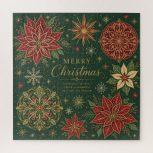 Merry Christmas Ornate Poinsettia Mandala Jigsaw Puzzle