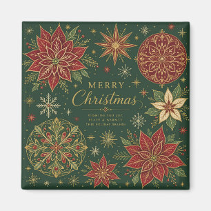 Merry Christmas Ornate Poinsettia Mandala Magnet