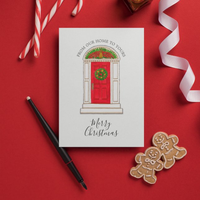 Merry Christmas Our Home Red Door Pineapple Wreath Holiday Card (Creator Uploaded)