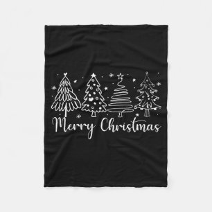 Merry Christmas Outline Xmas Tree For Family Men W Fleece Blanket