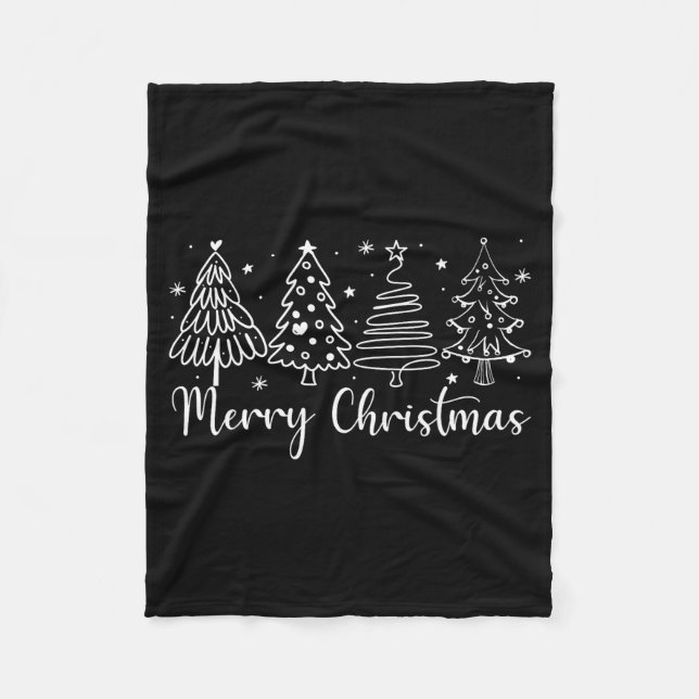 Merry Christmas Outline Xmas Tree For Family Men W Fleece Blanket (Front)