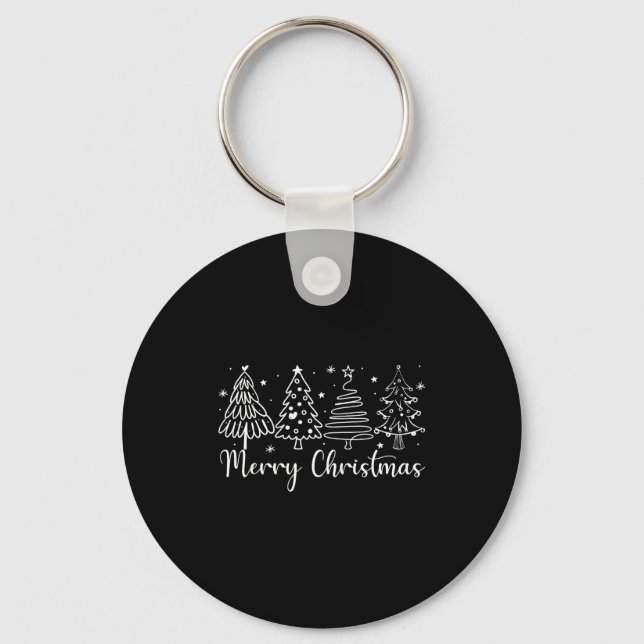 Merry Christmas Outline Xmas Tree For Family Men W Key Ring (Front)