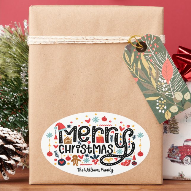 Merry Christmas Oval Sticker (Holiday)