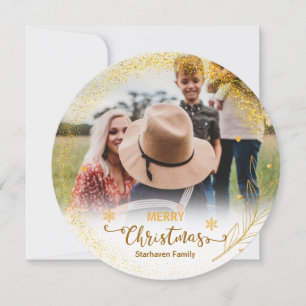 Merry Christmas Overlay Photo Gold Holiday Card