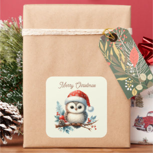 Merry Christmas owl add text  Square Sticker