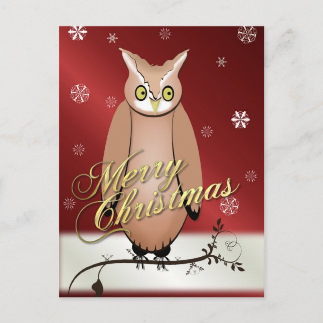 Merry Christmas Owl Red Post Card (Front)