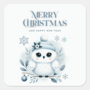 Merry Christmas Owl Square Sticker