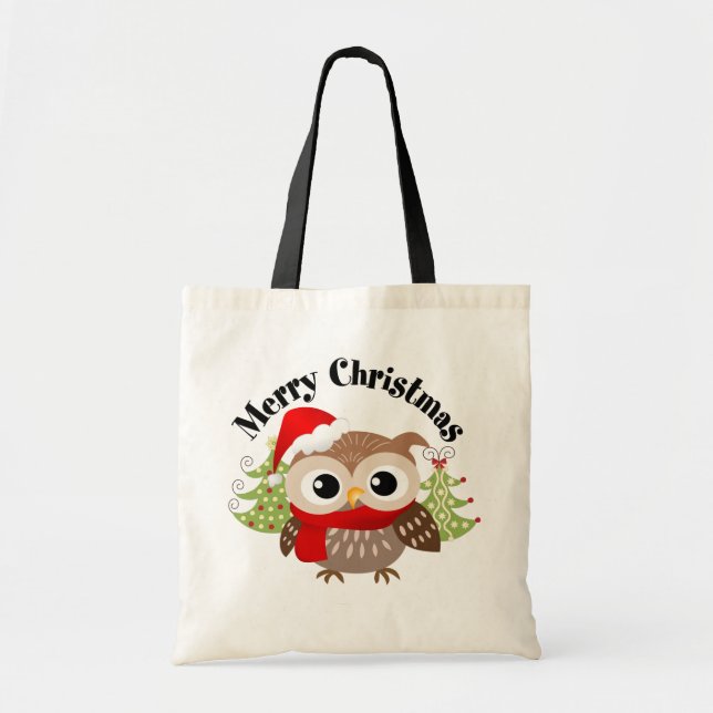 Merry Christmas Owl Tote Bag (Front)