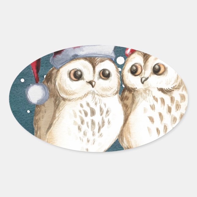 Merry-christmas Owls Oval Sticker (Front)