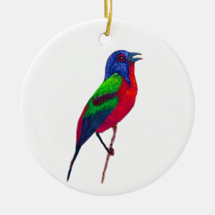Merry Christmas ~Painted Bunting~ Ceramic Ornament