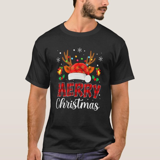 Merry Christmas Pajama Buffalo Plaid Red Christmas T-Shirt (Front)