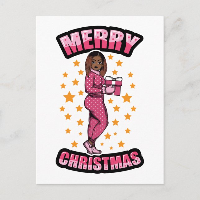 Merry Christmas Pajama Melanin X-mas Sweater Sista Postcard (Front)