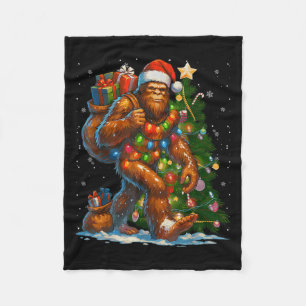 Merry Christmas Pajamas Bigfoot Christmas Tree Lig Fleece Blanket