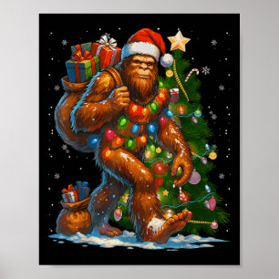 Merry Christmas Pajamas Bigfoot Christmas Tree Lig Poster