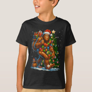 Merry Christmas Pajamas Bigfoot Christmas Tree Lig T-Shirt