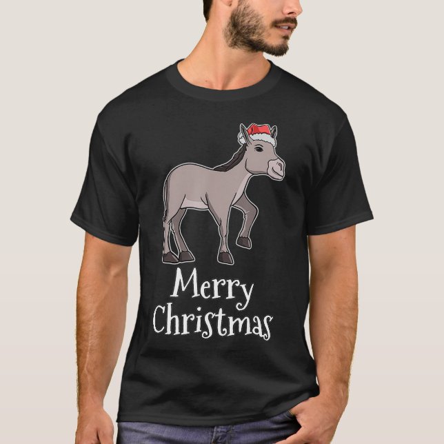 Merry Christmas Pajamas Donkey Santas Hat Gift Don T-Shirt (Front)