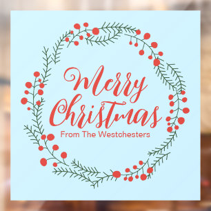 Merry Christmas pale blue red script rustic wreath